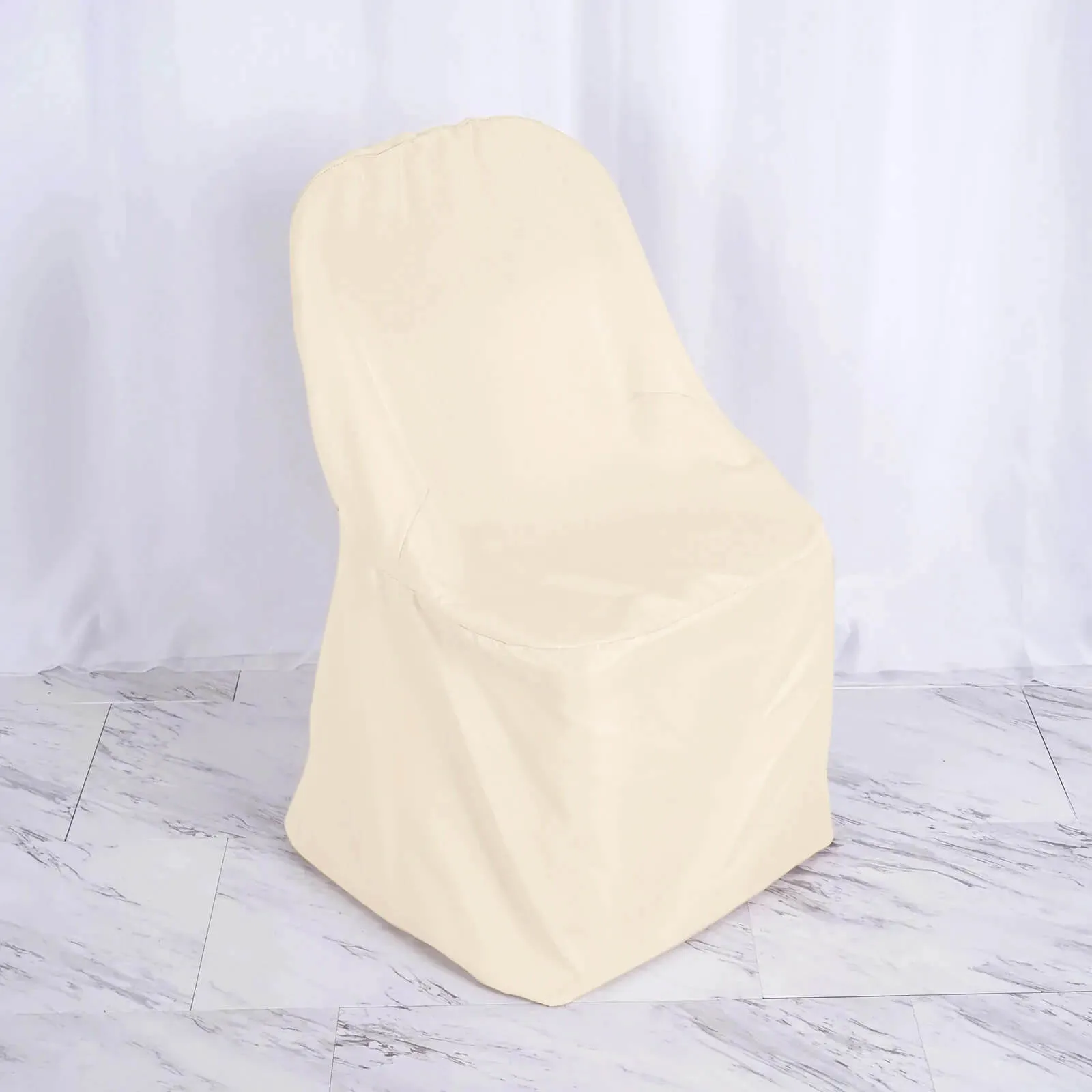 10 Pack Beige Polyester Folding Chair Covers, Reusable Stain Resistant Slip On Chair Covers