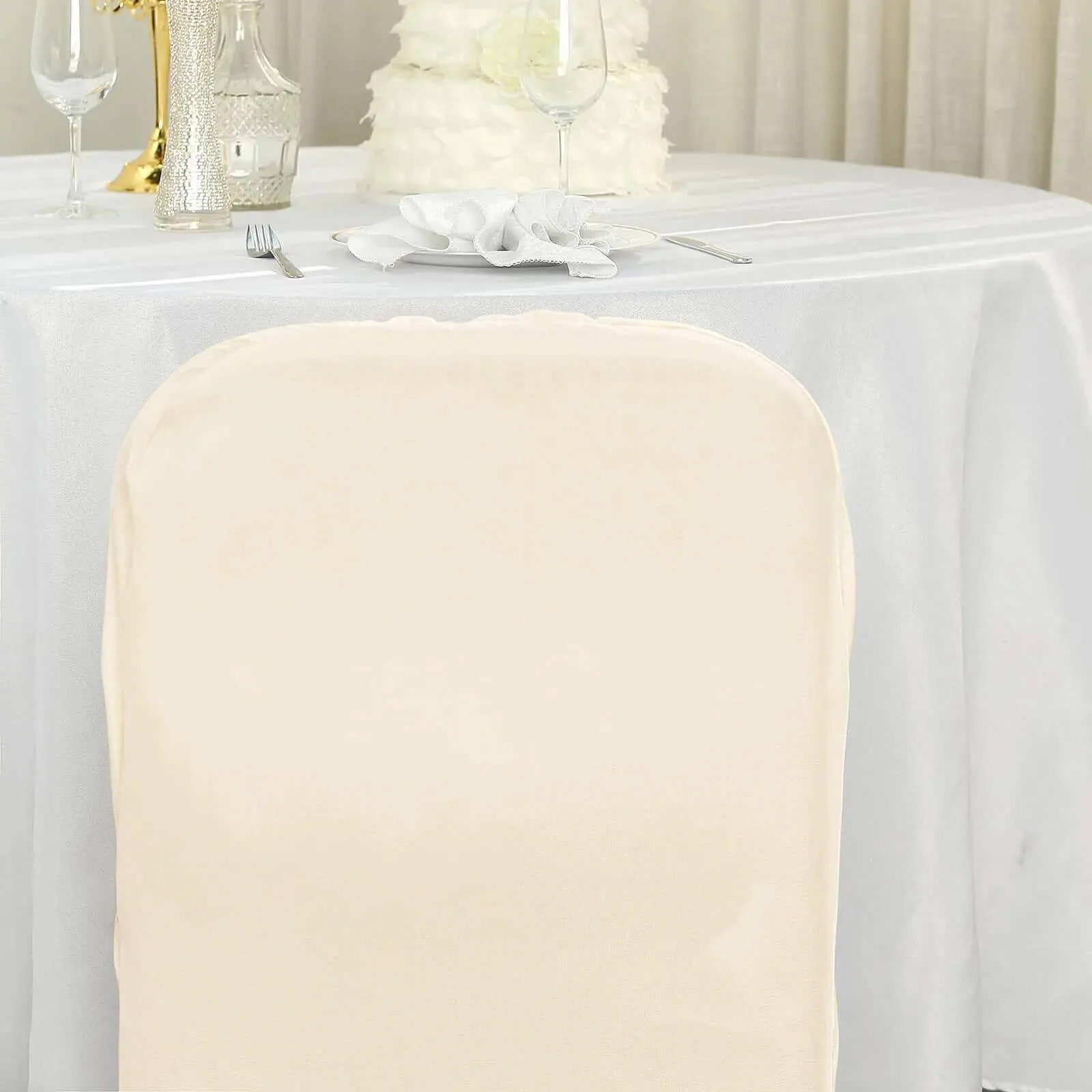 10 Pack Beige Polyester Folding Chair Covers, Reusable Stain Resistant Slip On Chair Covers