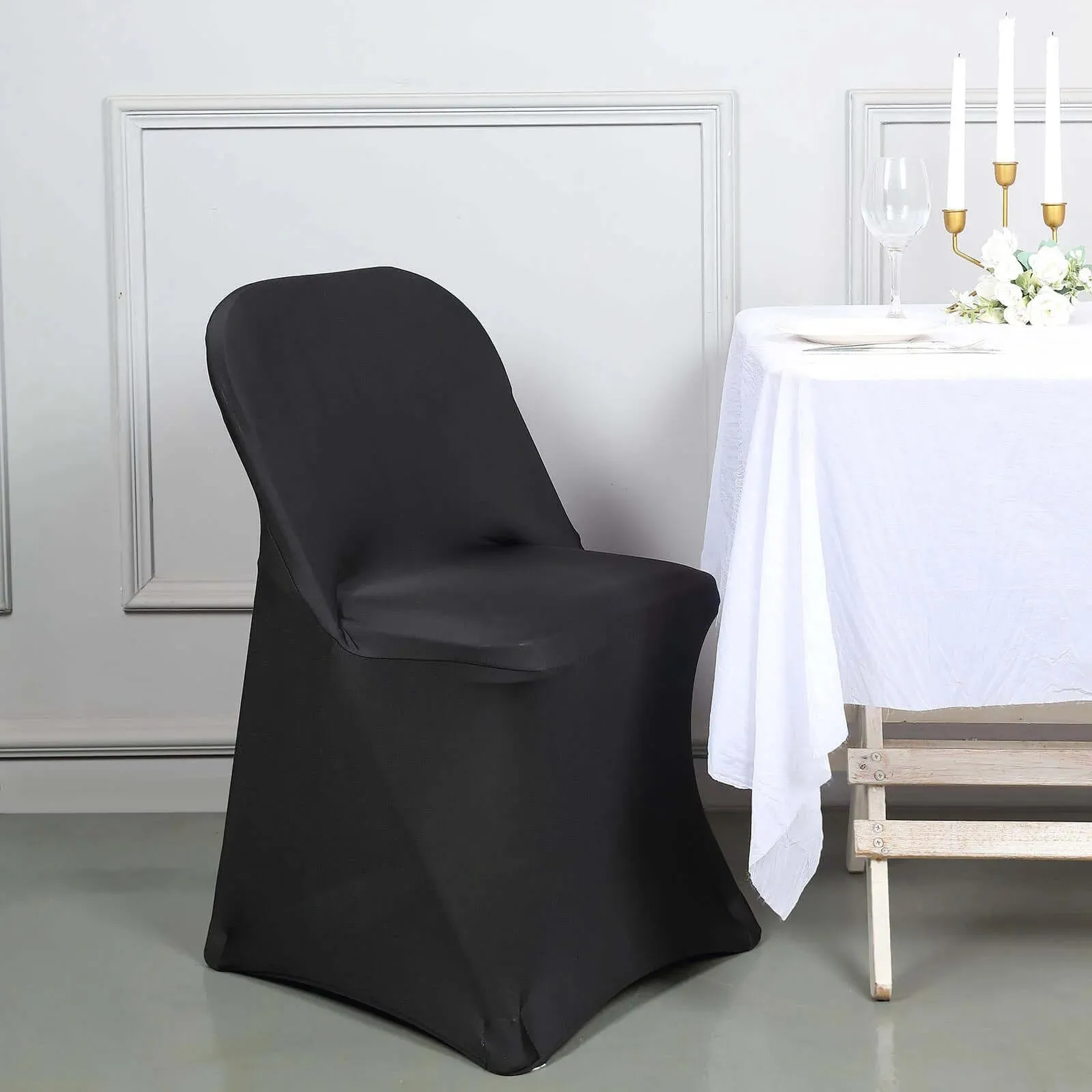 10 Pack Black Spandex Folding Slip On Chair Covers, Stretch Fitted Chair Covers - 160 GSM