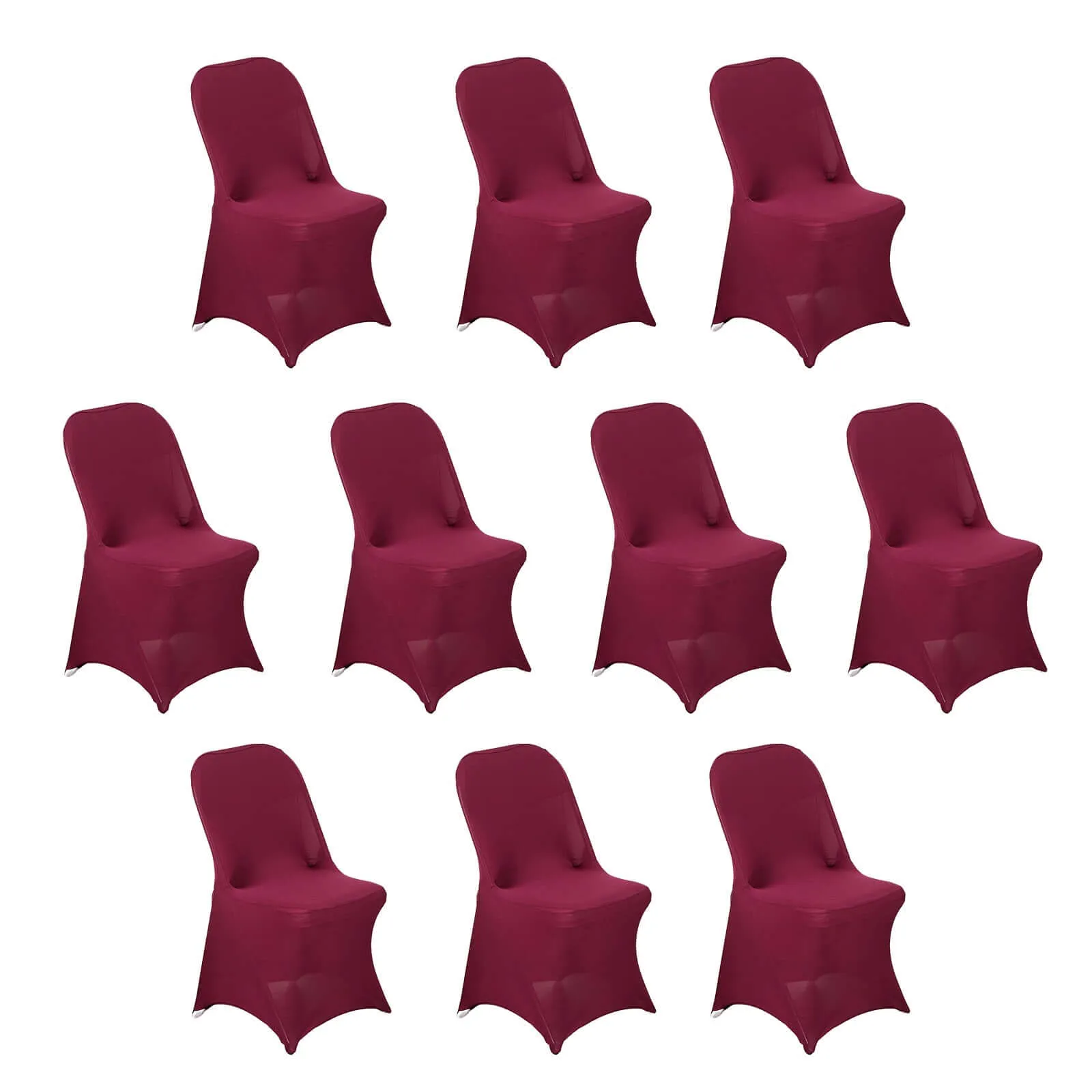 10 Pack Burgundy Spandex Folding Slip On Chair Covers, Stretch Fitted Chair Covers - 160 GSM