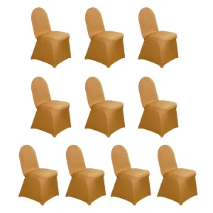 10 Pack Gold Spandex Fitted Banquet Chair Covers, Reusable Stretched Slip On Chair Covers