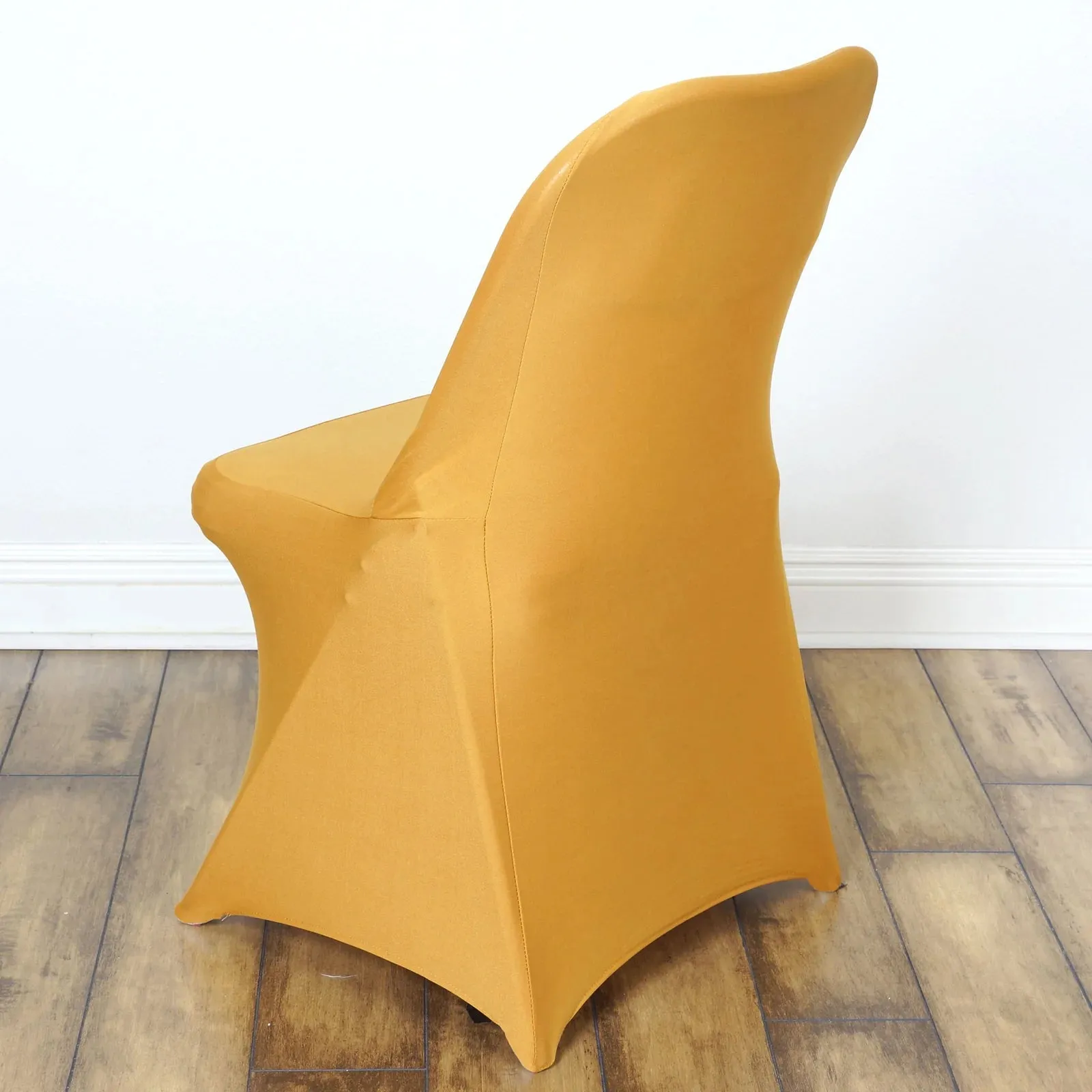 10 Pack Gold Spandex Folding Slip On Chair Covers, Stretch Fitted Chair Covers - 160 GSM