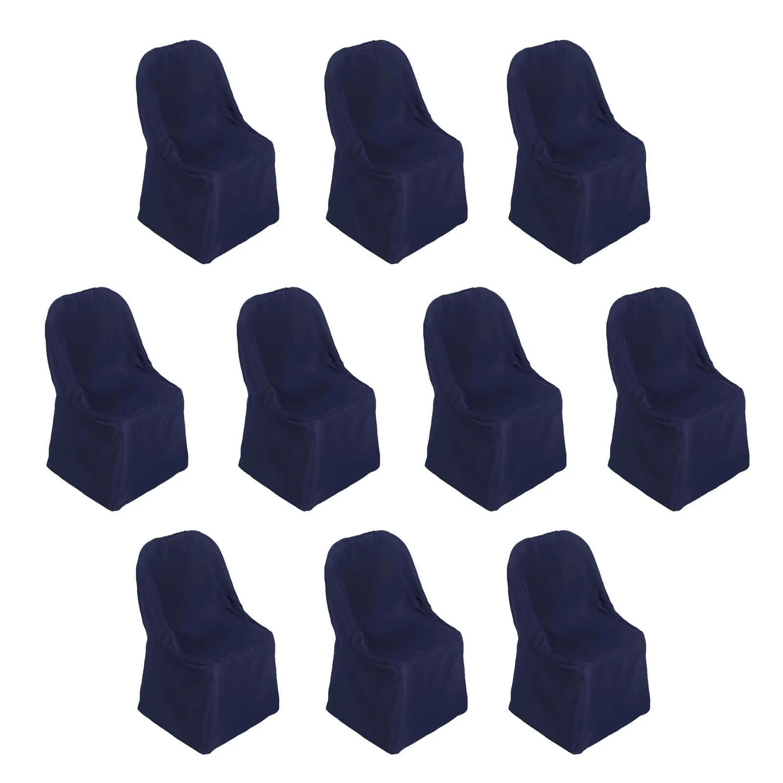 10 Pack Navy Blue Polyester Folding Chair Covers, Reusable Stain Resistant Slip On Chair Covers