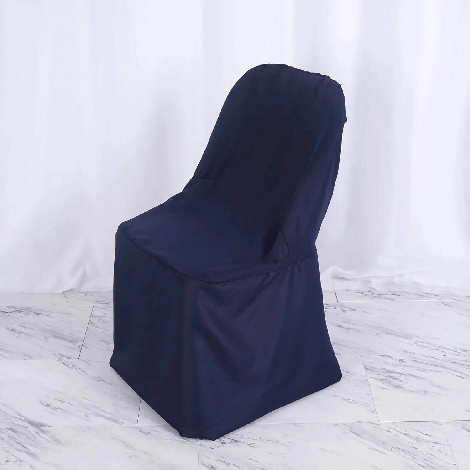 10 Pack Navy Blue Polyester Folding Chair Covers, Reusable Stain Resistant Slip On Chair Covers