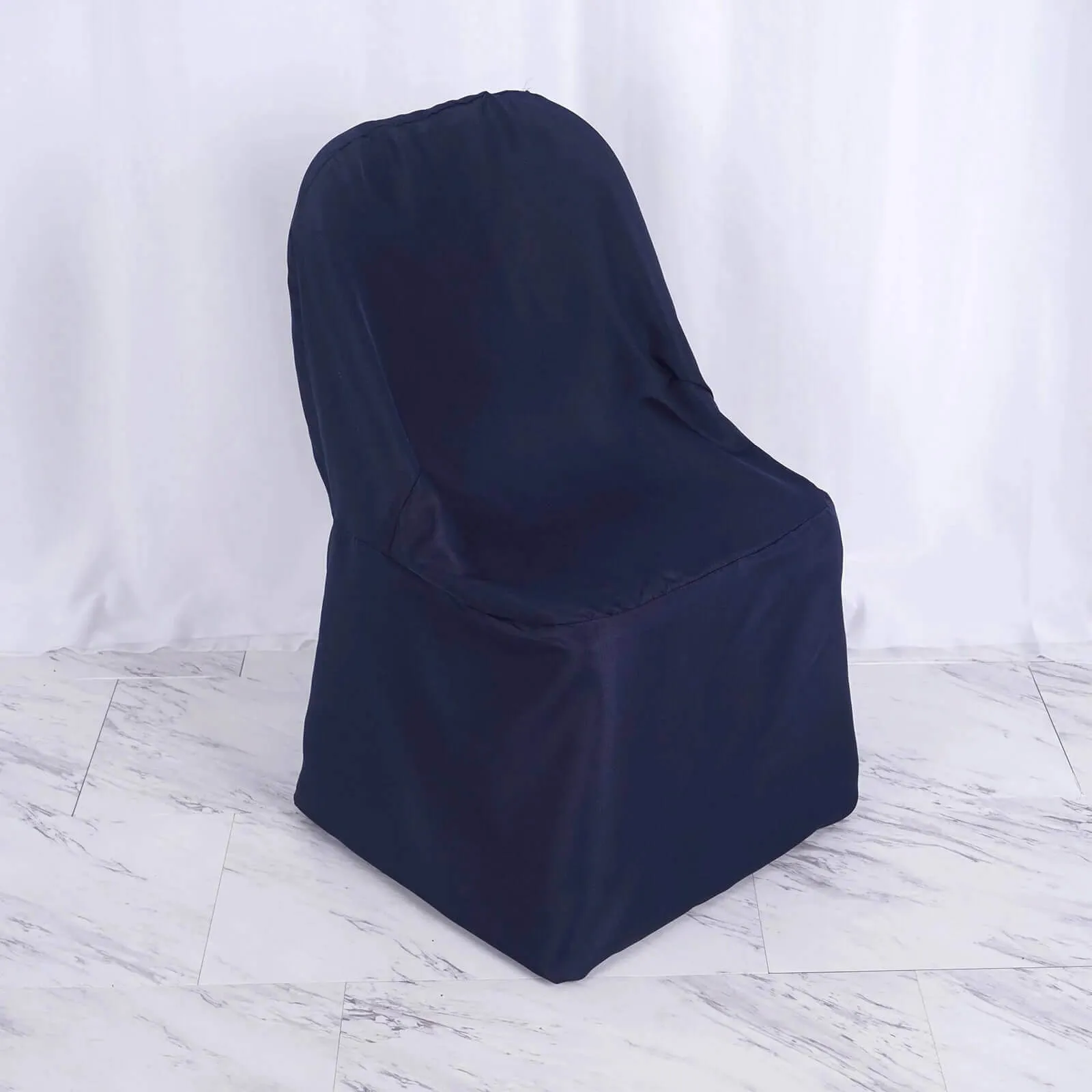 10 Pack Navy Blue Polyester Folding Chair Covers, Reusable Stain Resistant Slip On Chair Covers