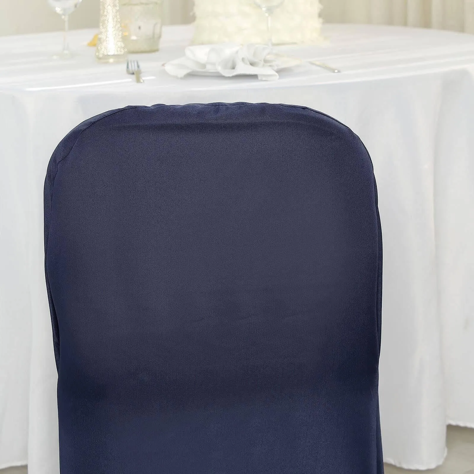 10 Pack Navy Blue Polyester Folding Chair Covers, Reusable Stain Resistant Slip On Chair Covers