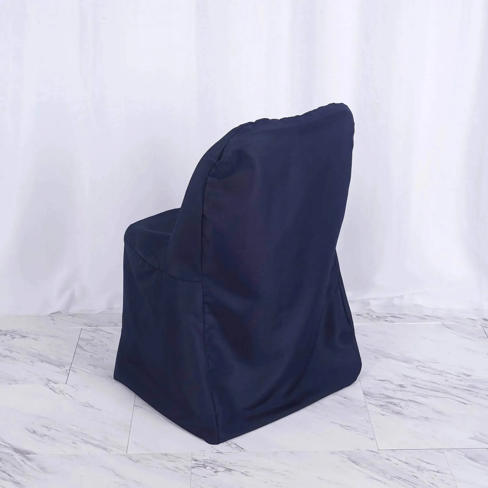 10 Pack Navy Blue Polyester Folding Chair Covers, Reusable Stain Resistant Slip On Chair Covers