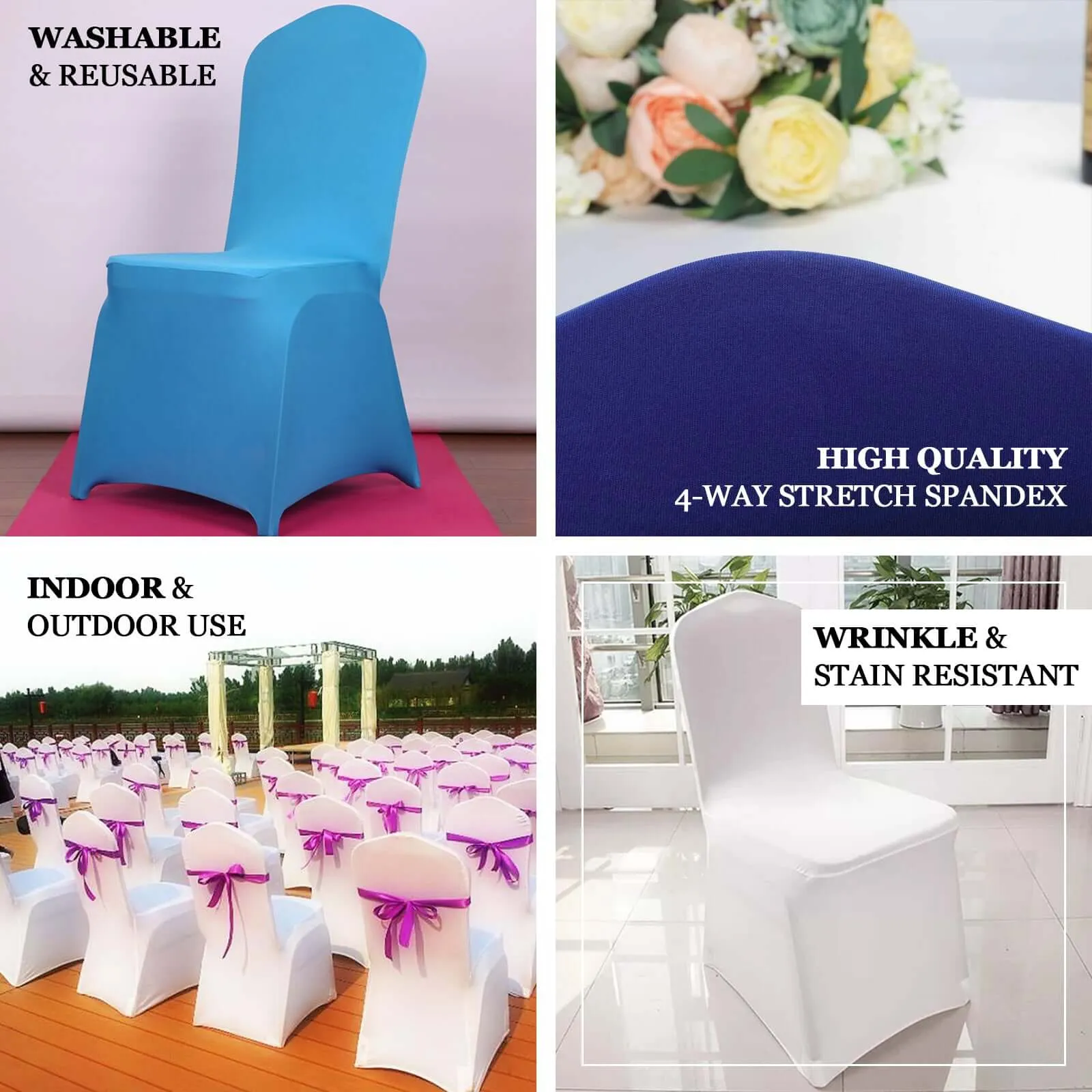 10 Pack Purple Spandex Fitted Banquet Chair Covers, Reusable Stretched Slip On Chair Covers