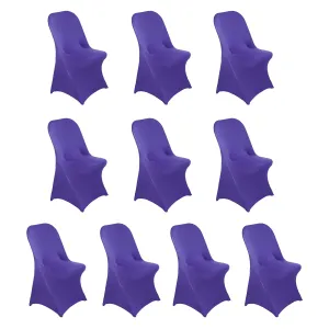 10 Pack Purple Spandex Folding Slip On Chair Covers, Stretch Fitted Chair Covers - 160 GSM