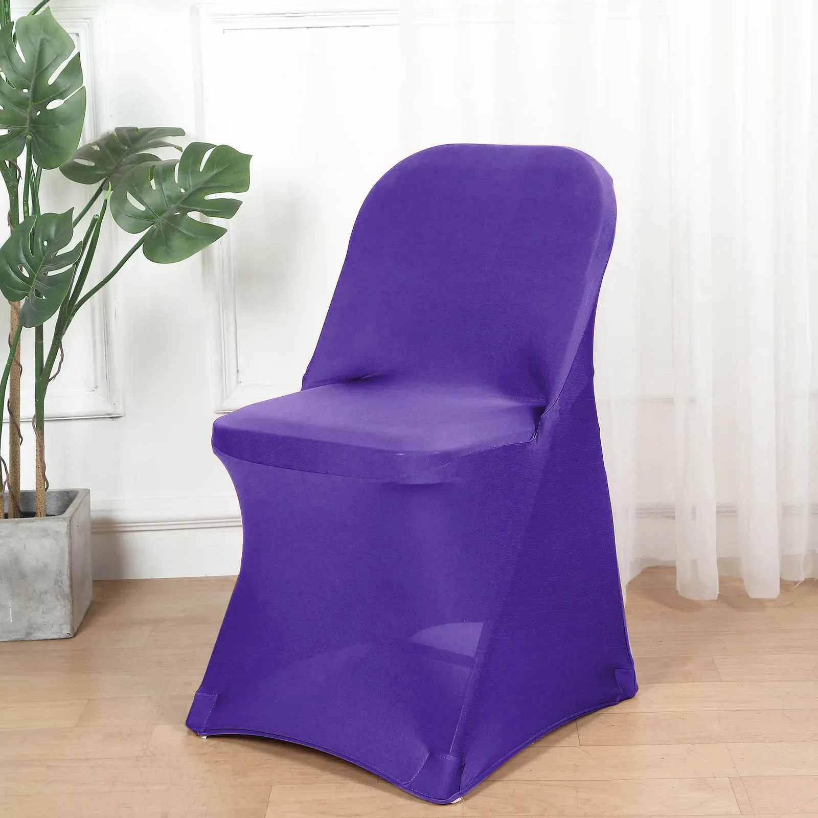 10 Pack Purple Spandex Folding Slip On Chair Covers, Stretch Fitted Chair Covers - 160 GSM