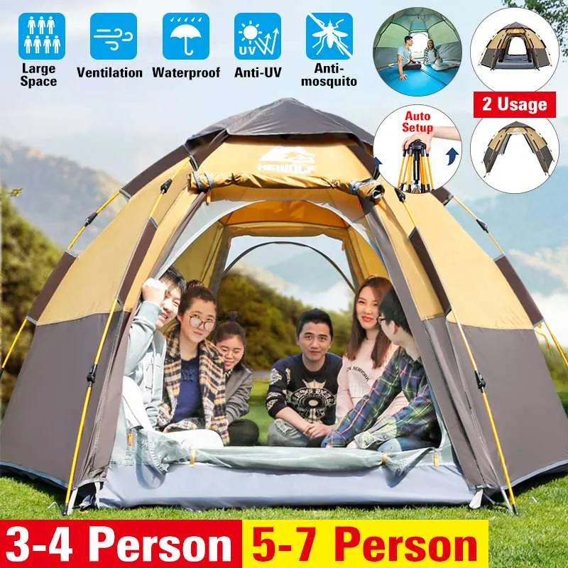 3-4/5-7 Person Auto Setup Camping Tent Anti-UV