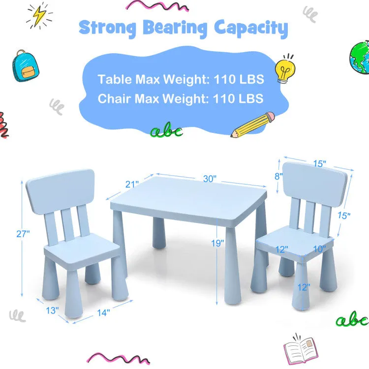 3 Piece Kids Play Table and Chair Set - Blue