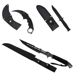 3 Piece Set / Black Blade & Black Handle / Tactical Knife