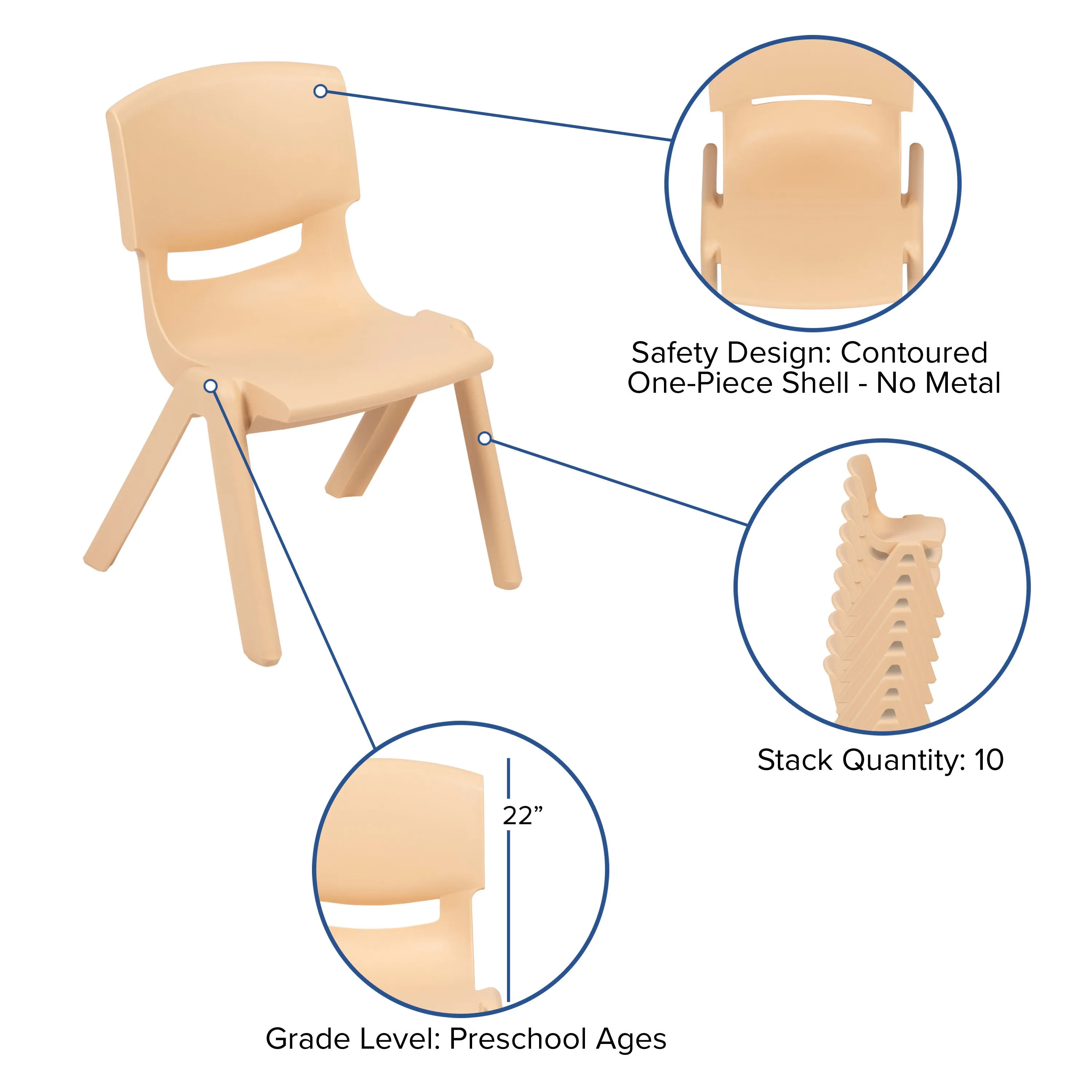 4 Pack Plastic Stackable School Chair with 12'' Seat Height