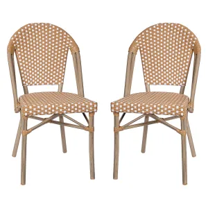 Alamont Home - Lourdes 2 Pack All-Weather Commercial Paris Chairs with Bamboo Print Frame - Natural & White/Light Natural Frame