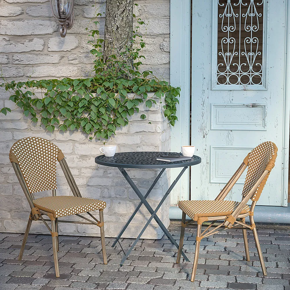 Alamont Home - Lourdes 2 Pack All-Weather Commercial Paris Chairs with Bamboo Print Frame - Natural & White/Light Natural Frame