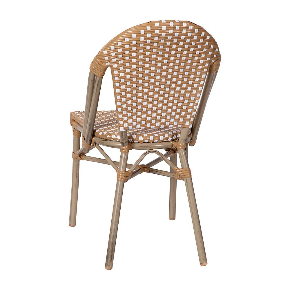 Alamont Home - Lourdes 2 Pack All-Weather Commercial Paris Chairs with Bamboo Print Frame - Natural & White/Light Natural Frame