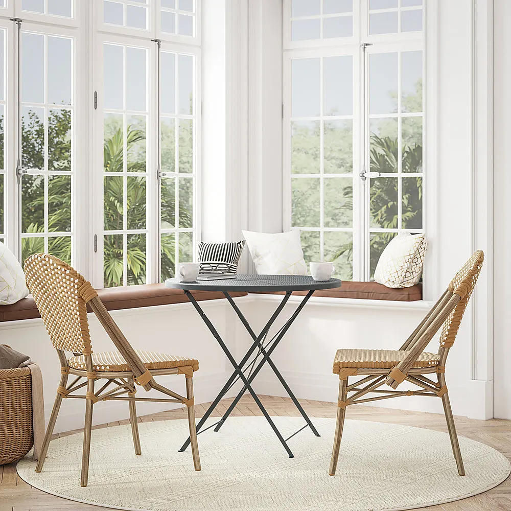 Alamont Home - Lourdes 2 Pack All-Weather Commercial Paris Chairs with Bamboo Print Frame - Natural & White/Light Natural Frame