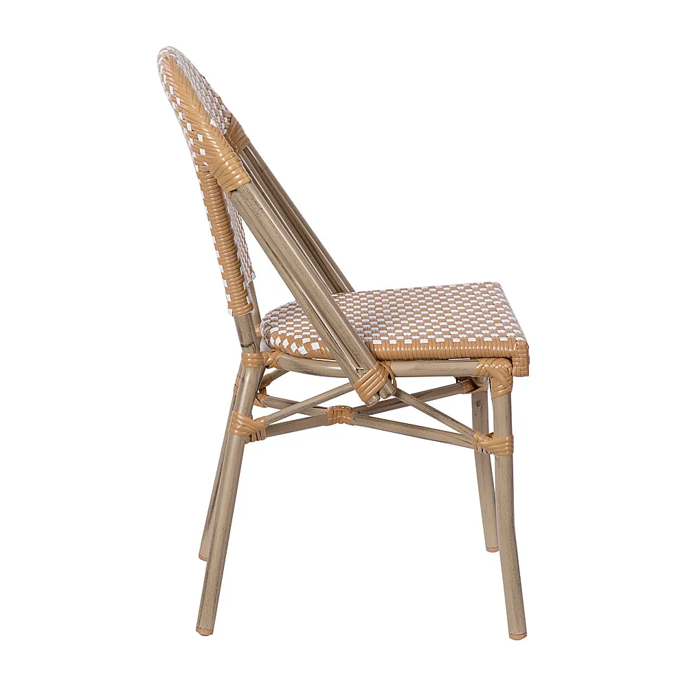 Alamont Home - Lourdes 2 Pack All-Weather Commercial Paris Chairs with Bamboo Print Frame - Natural & White/Light Natural Frame