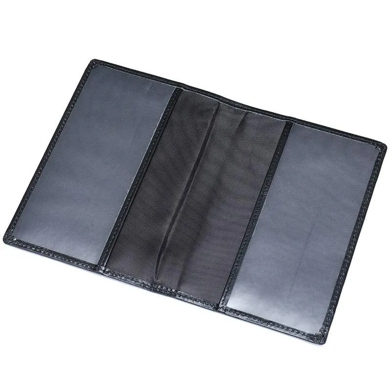 Black Genuine Leather Bifold Durable Passport Holder Card Holder Ticket Holder