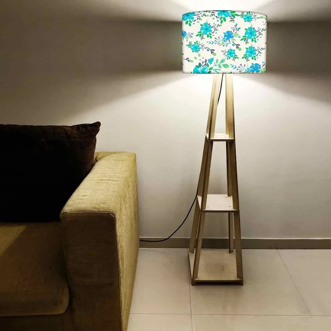 Bright Blue Flowers Floor Lamps for Bedroom Light