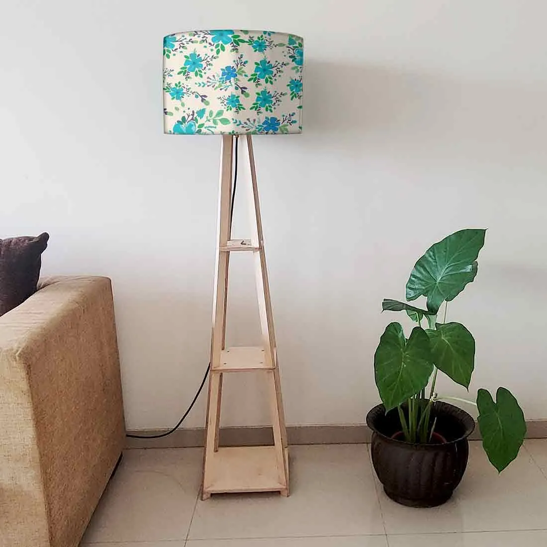 Bright Blue Flowers Floor Lamps for Bedroom Light