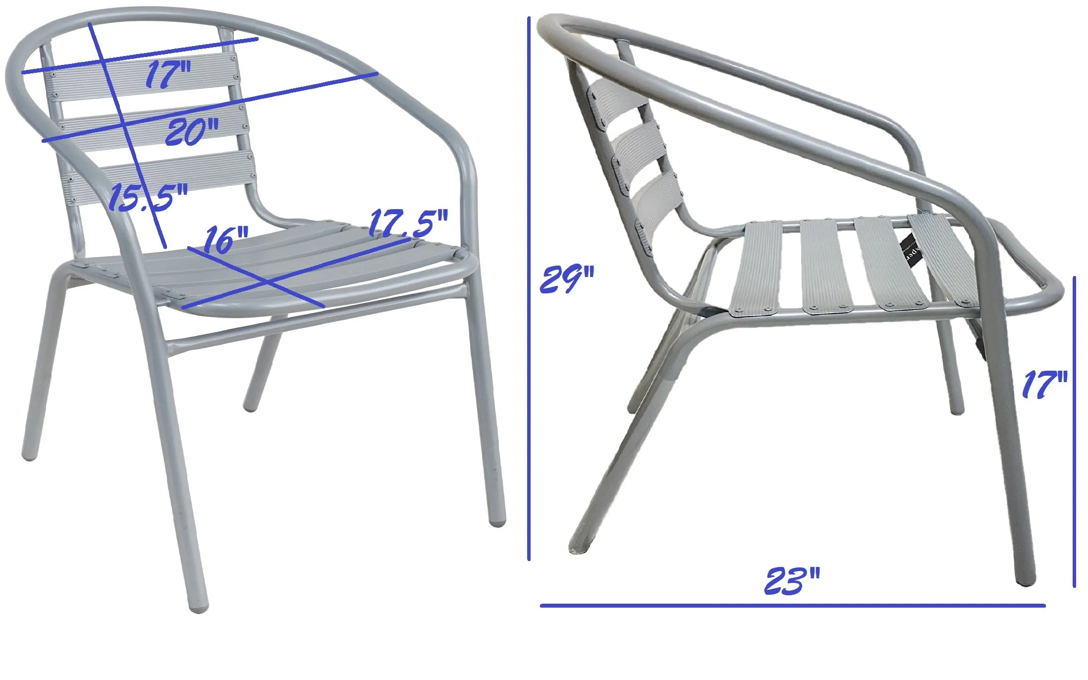 BTExpert Indoor Outdoor Set of 5 Silver Gray Restaurant Metal Aluminum Slat Stack Chairs Lightweight