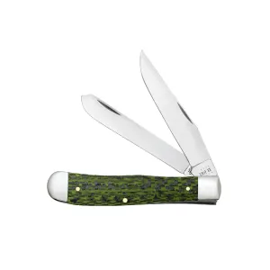 CASE KNIVES GREEN & BLACK CARBON FIBER WEAVE TRAPPER