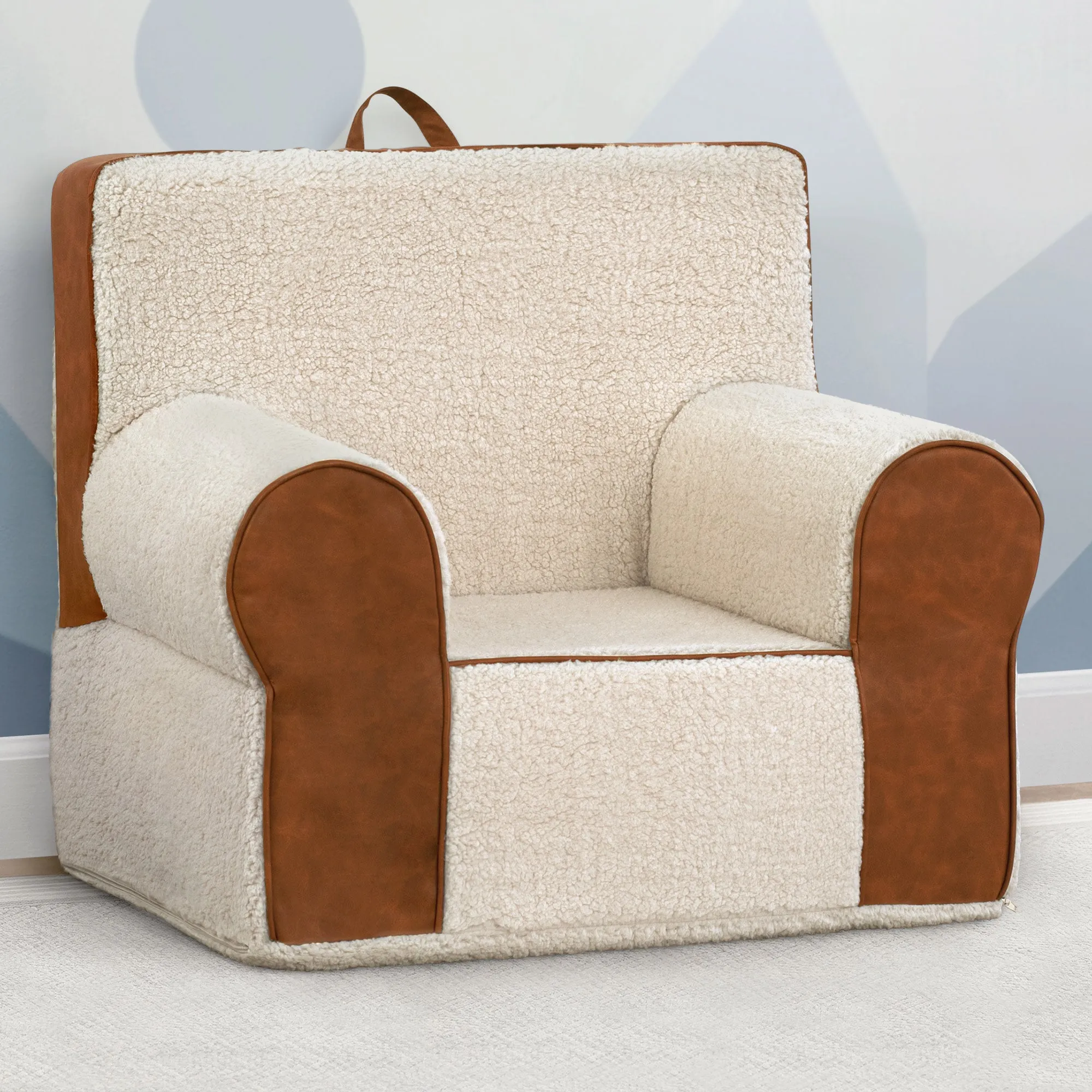 Deluxe Cozee Sherpa and Faux Leather Chair for Kids