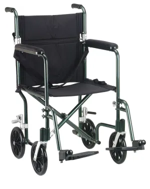 Drive Medical fw19gr Flyweight Lightweight Folding Transport Wheelchair, 19", Green Frame, Black Upholstery