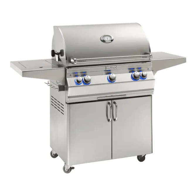 Fire Magic Aurora A540s 30-Inch Natural Gas Freestanding Grill w/ Flush Mounted Single Side Burner, Backburner, Rotisserie Kit and Analog Thermometer - A540S-8EAN-62