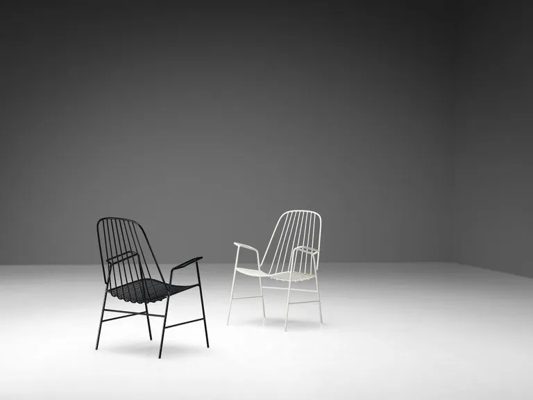 French Pair of Patio Chairs in Black Lacquered Iron