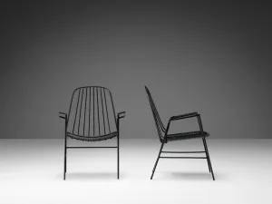 French Pair of Patio Chairs in Black Lacquered Iron