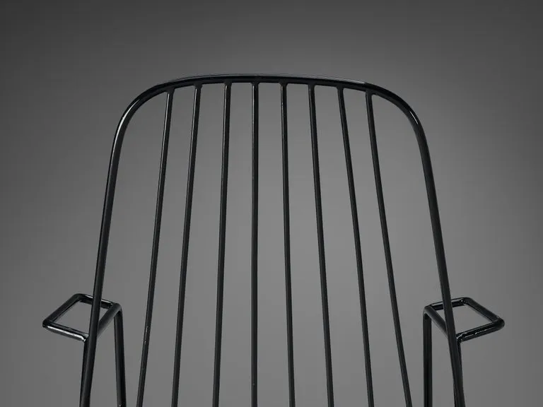 French Pair of Patio Chairs in Black Lacquered Iron