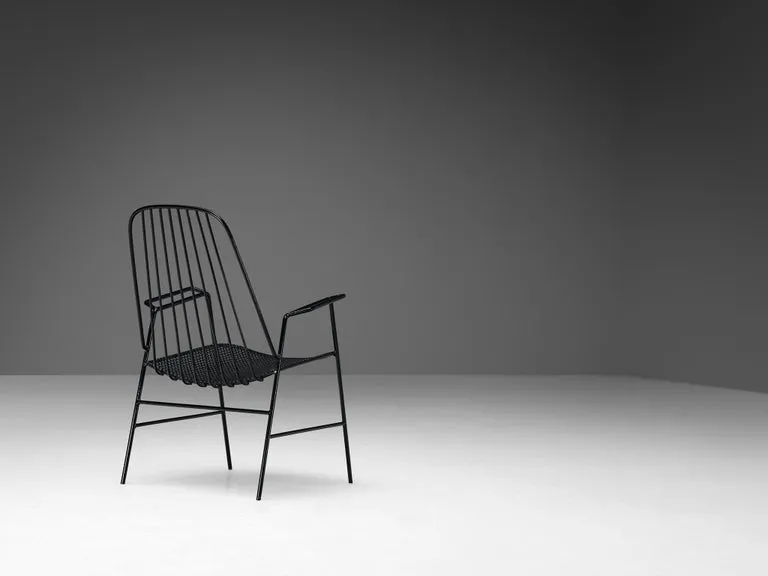 French Pair of Patio Chairs in Black Lacquered Iron