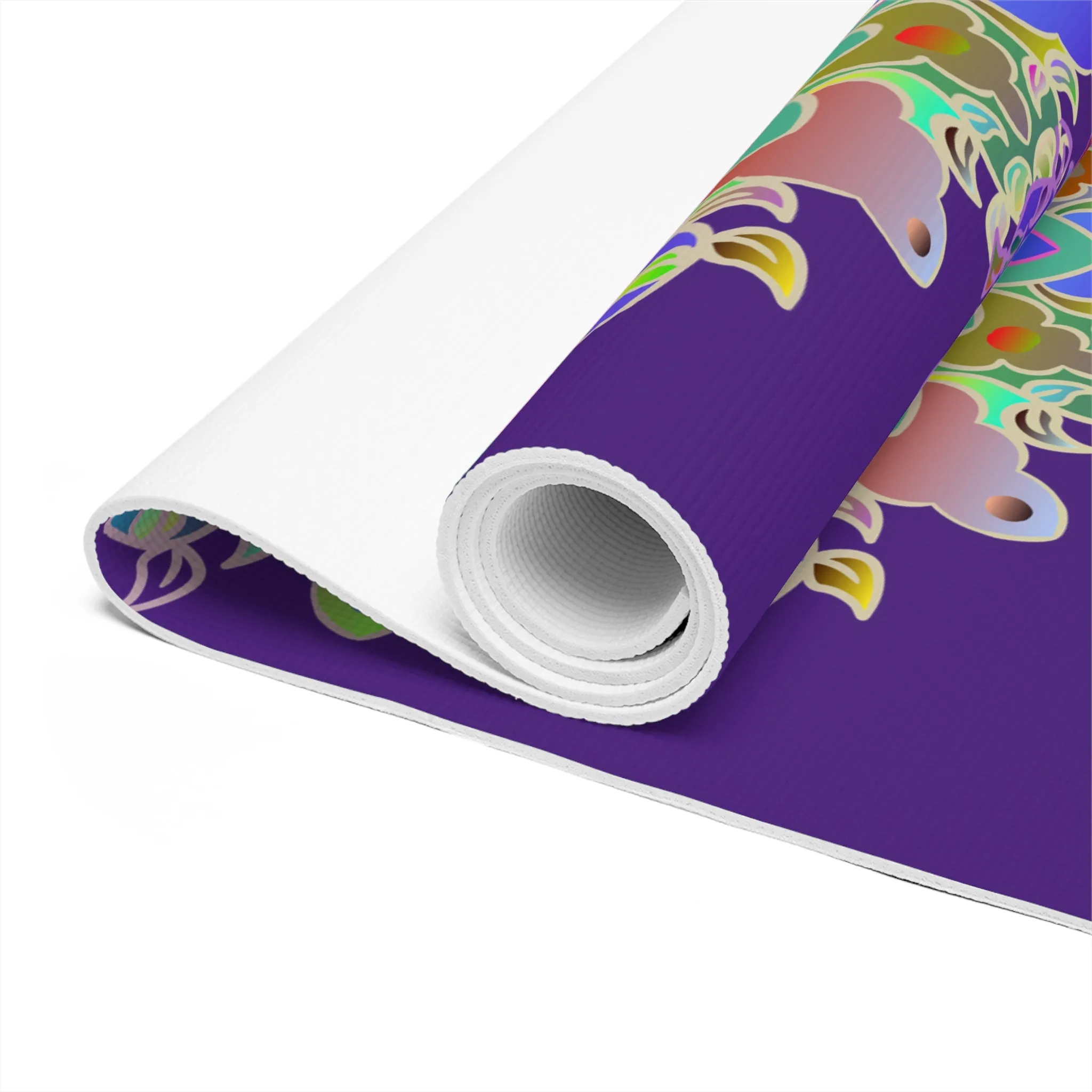 Hand-Drawn Purple Mandala Yoga Mat - 24"x72" (Mandala Design)