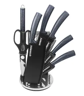 Herzberg 8 Pieces Knife Set with Acrylic Stand-Carbon