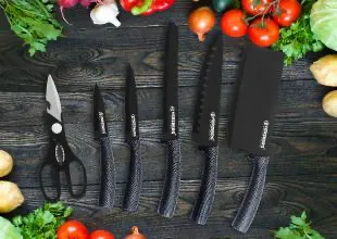 Herzberg 8 Pieces Knife Set with Acrylic Stand-Carbon