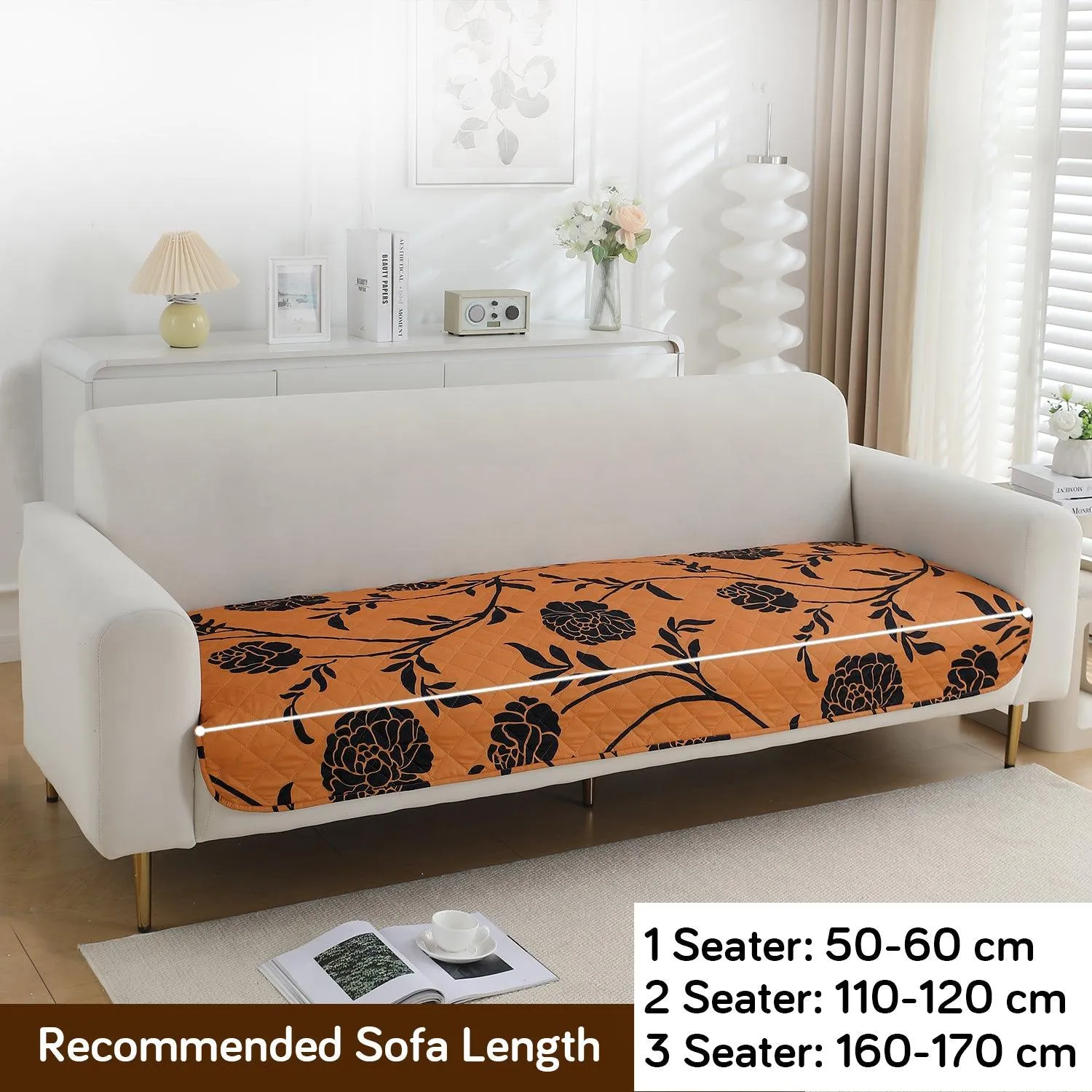 HOKIPO Water Repellent Sofa Seat Mat for 1/2/3 Seater - Copper Brown Floral