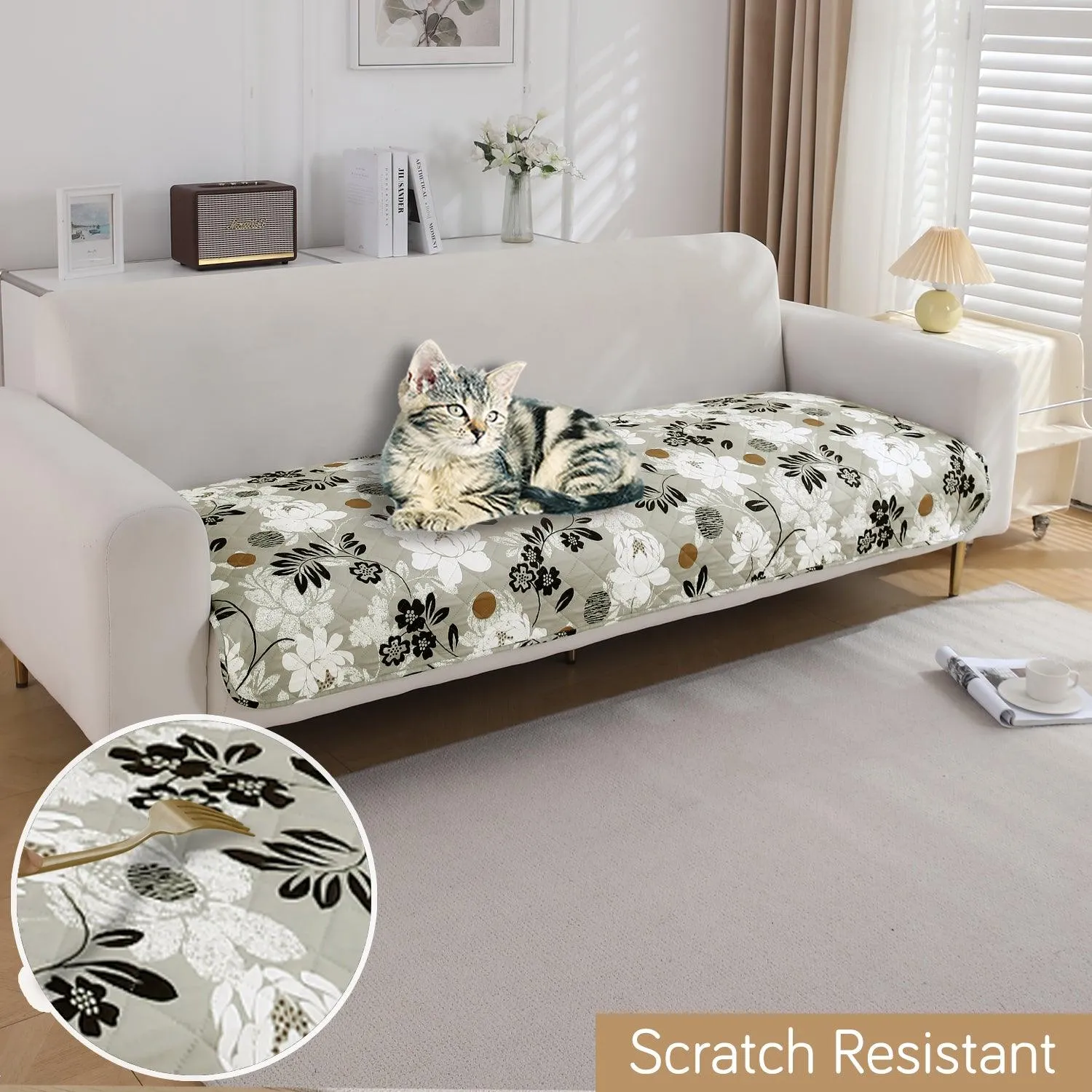 HOKIPO Water Repellent Sofa Seat Mat for 1/2/3 Seater - Feather Brown Floral