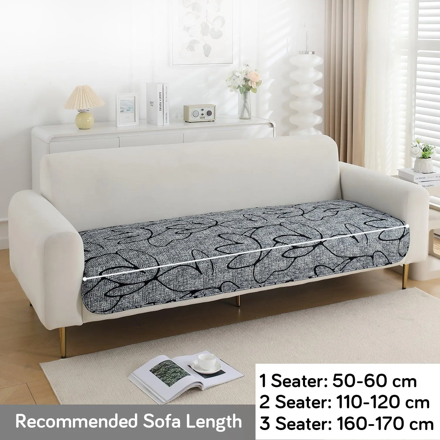 HOKIPO Water Repellent Sofa Seat Mat for 1/2/3 Seater - Intense Grey Abstract Floral