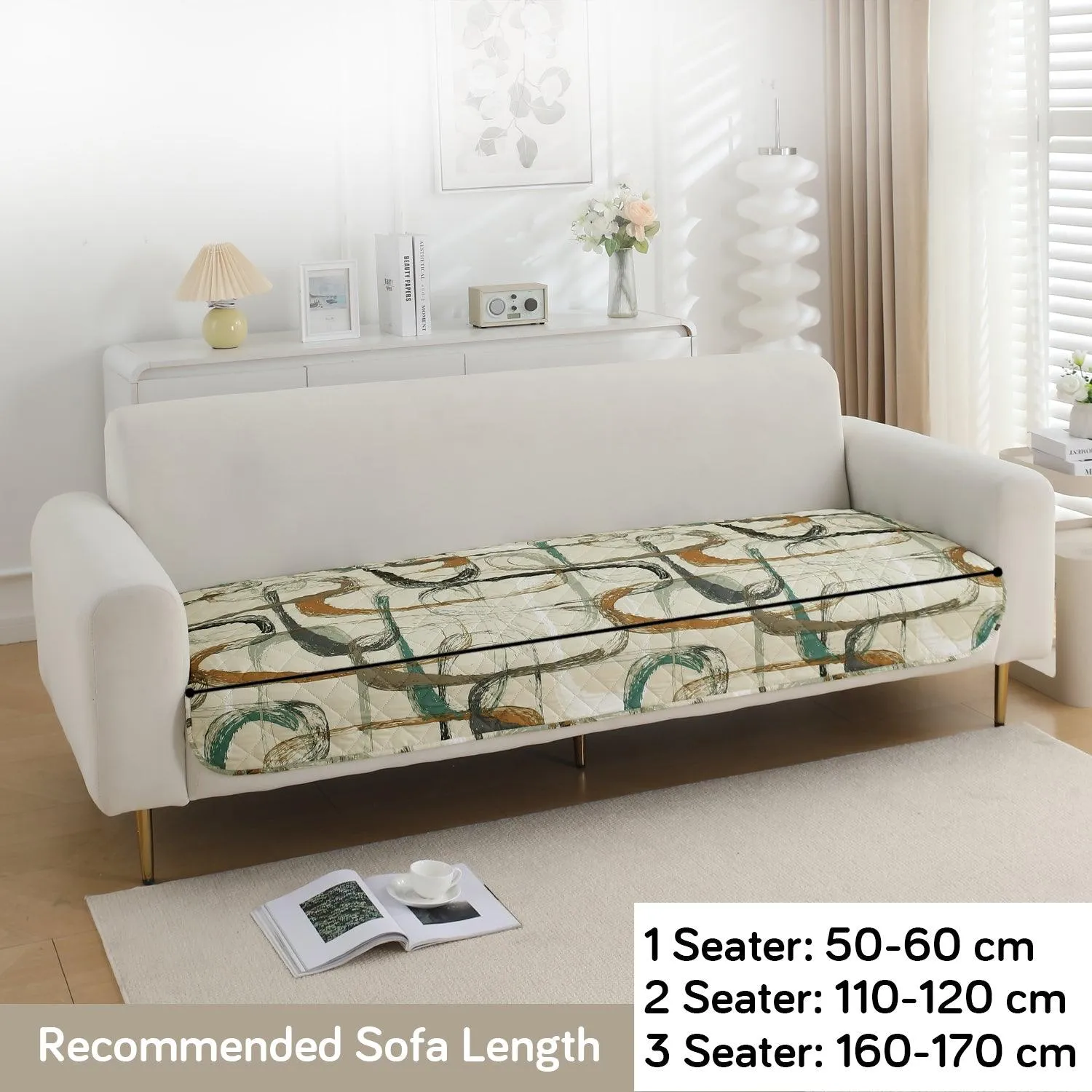 HOKIPO Water Repellent Sofa Seat Mat for 1/2/3 Seater - Parchement Beige Abstract Art