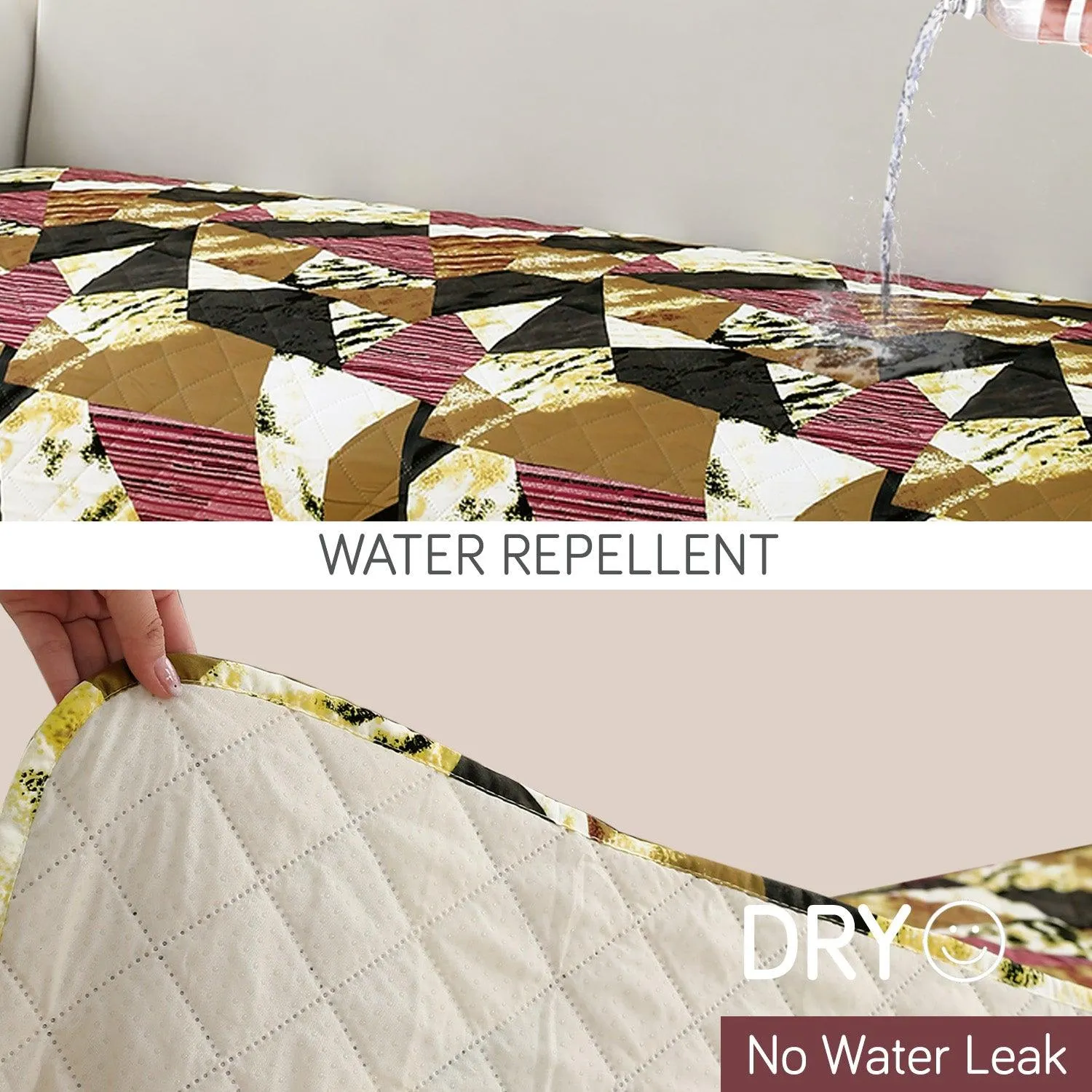 HOKIPO Water Repellent Sofa Seat Mat for 1/2/3 Seater - Wine Abstract Geometry