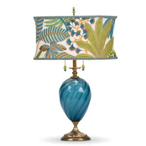 Jasmine Table Lamp 195AF166 Colors Bright Teal Blue and Lime Green Blown Glass and Fabric by Kinzig Design