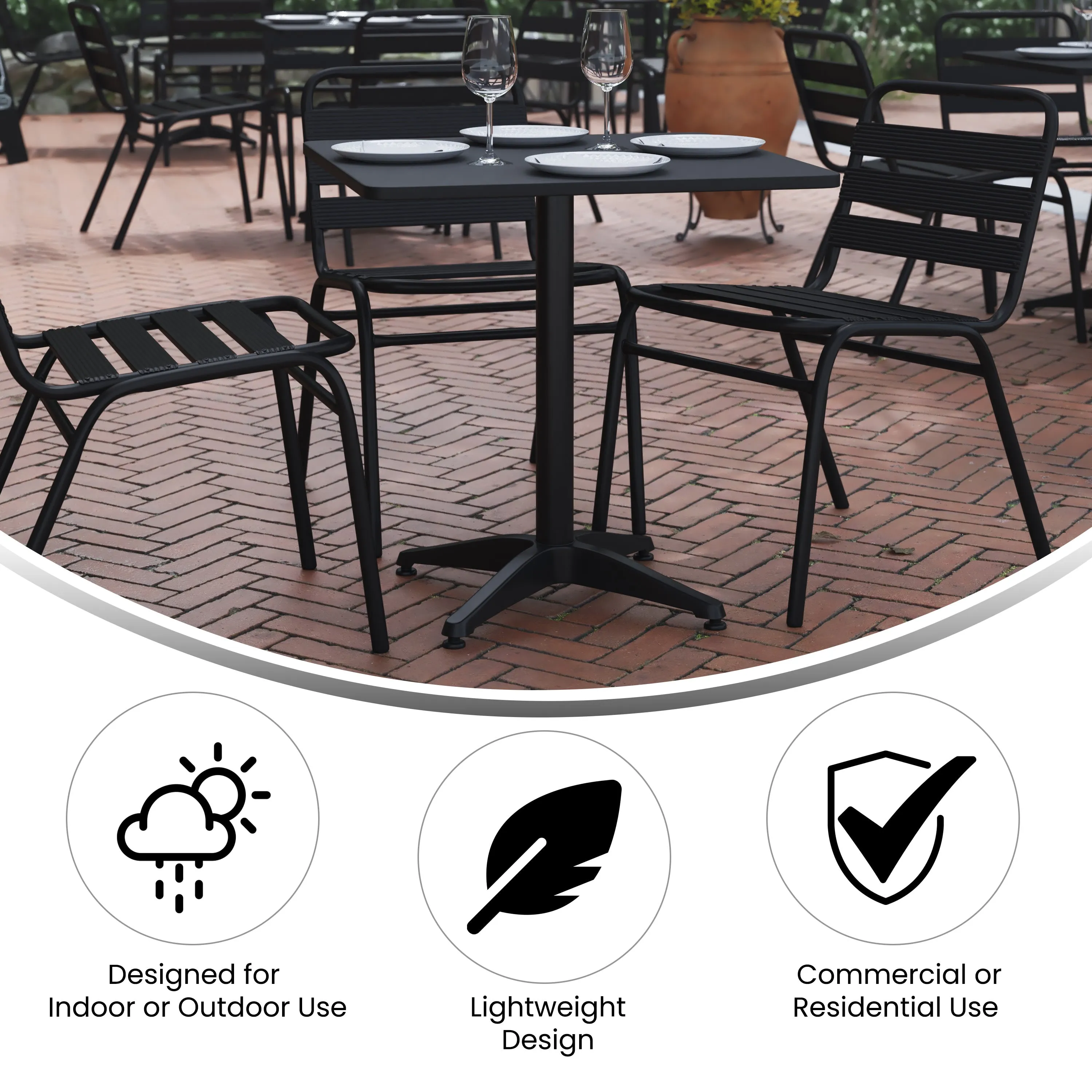 Lila 27.5'' Square Aluminum Indoor-Outdoor Table Set with 2 Slat Back Chairs