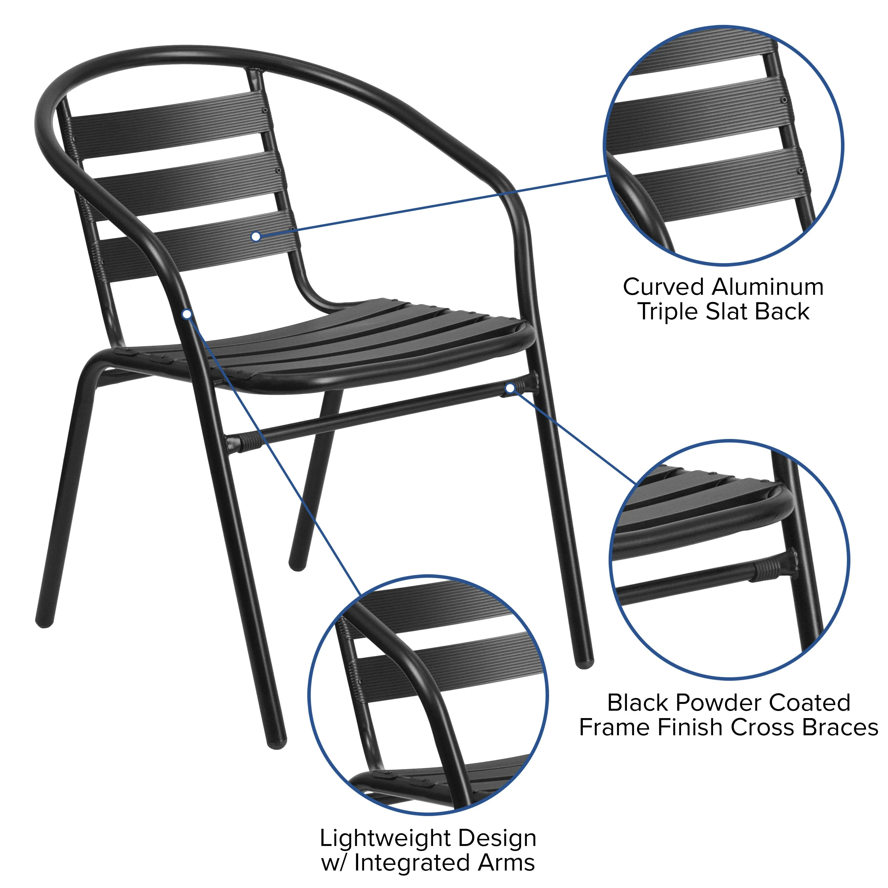 Lila 27.5'' Square Aluminum Indoor-Outdoor Table Set with 2 Slat Back Chairs