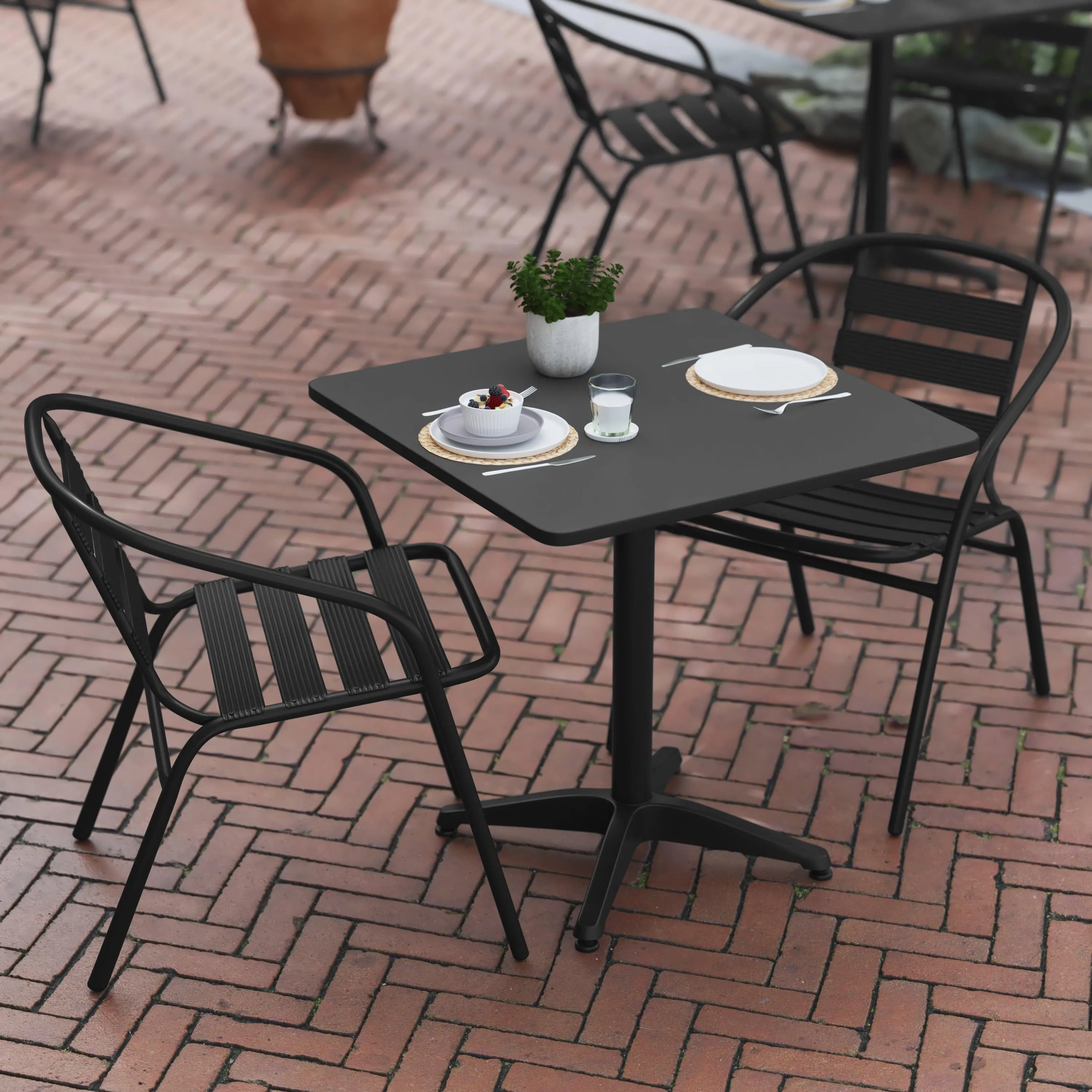 Lila 27.5'' Square Aluminum Indoor-Outdoor Table Set with 2 Slat Back Chairs