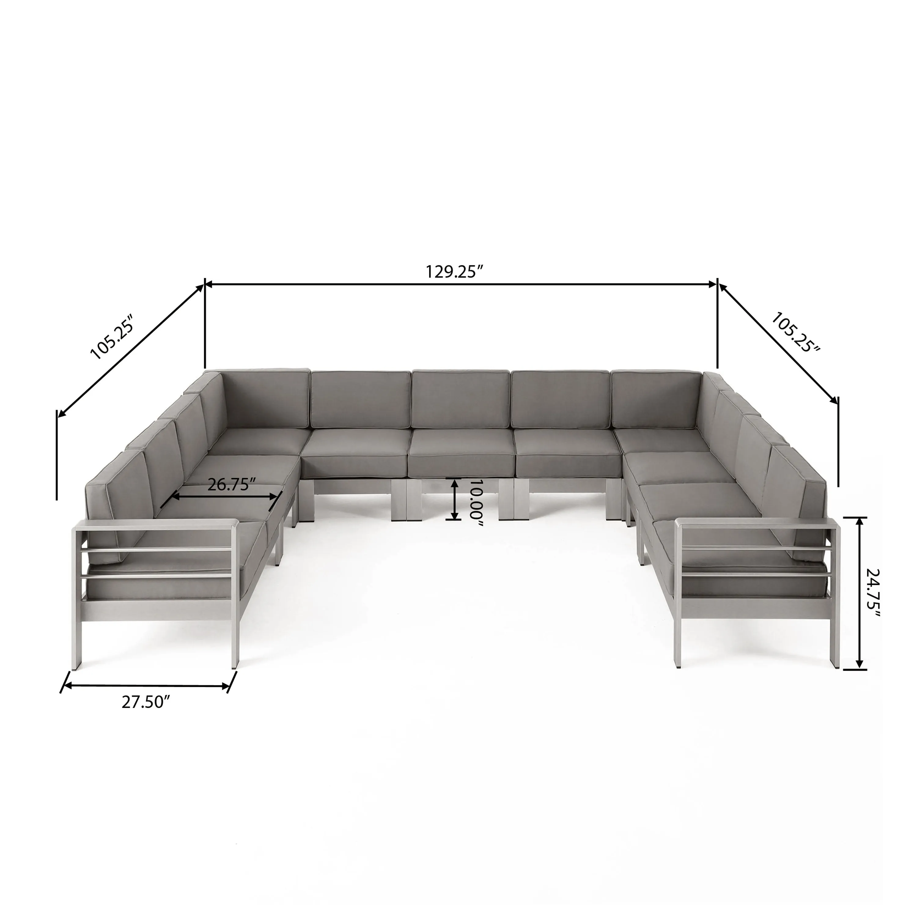 Melissa Outdoor 11 Seater Aluminum U-Shaped Sofa Sectional