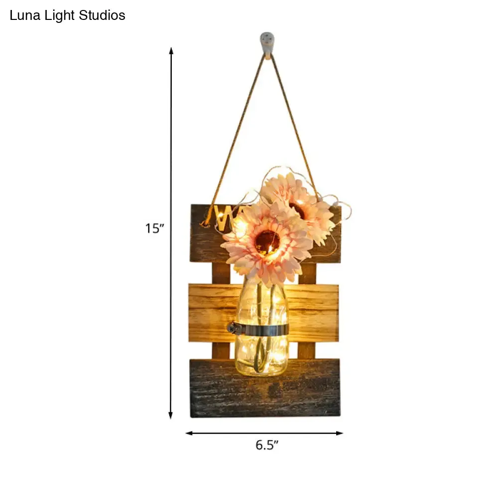 Nordic Flower Accent String Light: Tea Shop Clear Glass Jar Wall Lamp (Pink/White/Yellow)