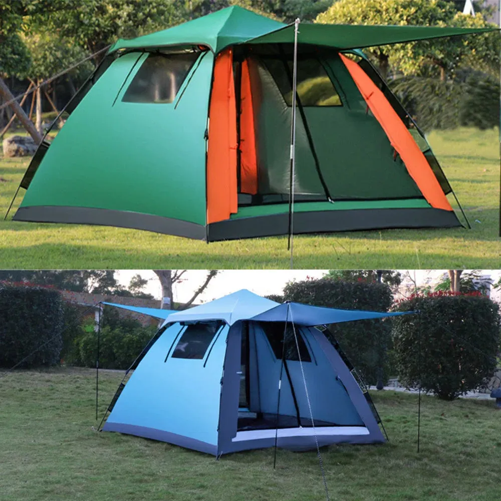 Outdoor Automatic Quick Open Tent 190T Waterproof Square Top Camping Tent with Mesh Windows 3-4 Person Instant Setup Tent